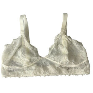 Free People Intimately Wireless Bra Size L Ivory Cream White Floral Lace Closure